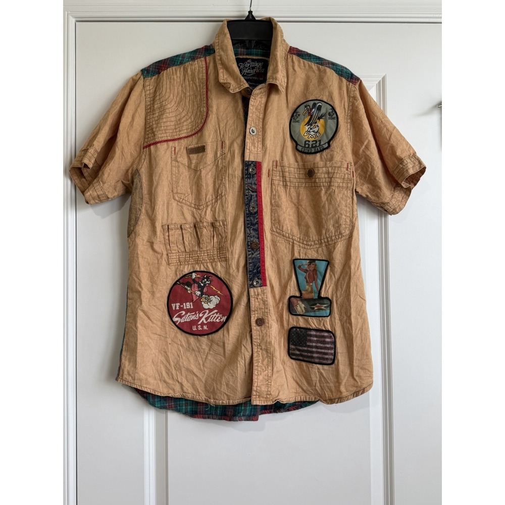 The Heritage By America 1776 Military Patchwork Men's Hunting Shirt Size Large